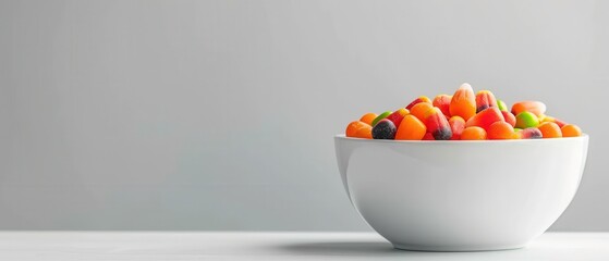 Canvas Print - A bowl of assorted fruit candies sits on a table