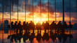 © john - Office team meeting, silhouettes of company employees and coworkers sitting around the table and discussing business topics, corporation colleagues talking about success in economy in the future