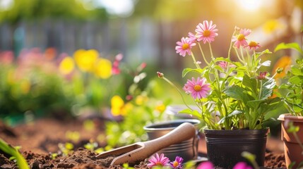 Wall Mural - Seasonal flower gardening with selective focus on nature