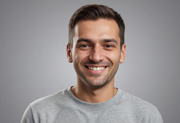 Portrait view of a regular happy smiling Romania man, ultra realistic, candid, social media, avatar image, plain solid background