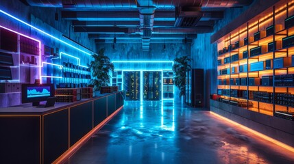 Wall Mural - Stunning Futuristic Data Center with Neon Lighting