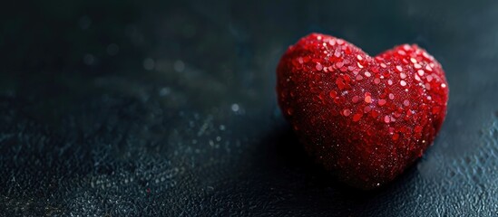 Poster - Valentine s Day themed red heart shaped sugar decoration on black background with copy space image