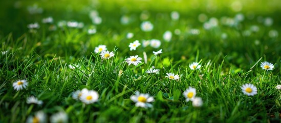 Leinwandbilder - Artistic retro edit of beautiful spring daisies in a green grass lawn with selective focus ideal for a copy space image