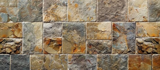Fototapete - Stone tile pattern background with complimentary copy space image for product placement or ad design