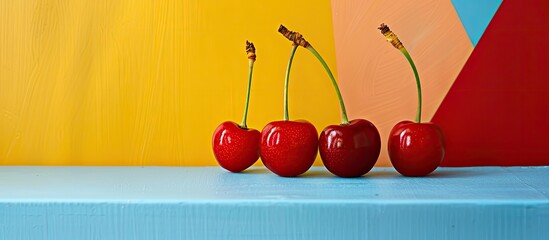 Aufkleber - Delicious cherries displayed against a colorful backdrop with ample copy space image