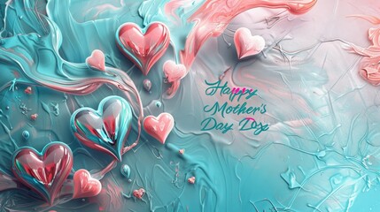 Wall Mural - Ethereal pink and turquoise background with flowing textures and Happy Mother's Day text