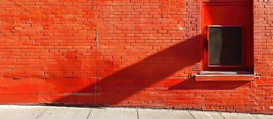 Aufkleber - Brilliant red paint adds a vivid touch to an orange brick wall creating an eye catching contrast. with copy space image. Place for adding text or design