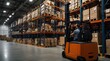 © Waqar - Panorama of huge distribution warehouse with high shel.generative.ai