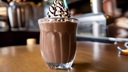 Canvas Print -  Indulgence in a glass  Chocolate milkshake with whipped cream and chocolate drizzle