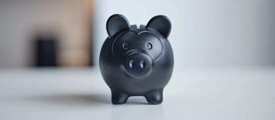 Aufkleber - A black piggy bank stands on a clean white surface with copy space image available for easy money saving visuals