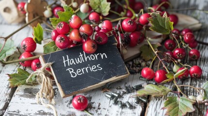 Wall Mural - hawthorn berries supplements and capsules. Selective focus.