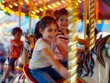 © Janie - Joyful Children Riding Colorful Carousel at Summer Fair with Motion Blur