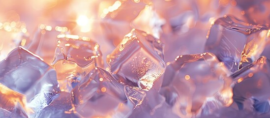 Fototapete - Selective focus on numerous transparent ice cubes on a bright backdrop with room for text within the copy space image