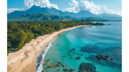 Poster - Tropical beach with mountain backdrop