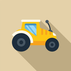 Poster - Yellow tractor standing in a field, agricultural vehicle for farmland, farming and harvesting, flat cartoon icon with long shadow