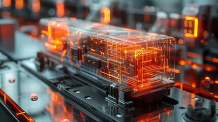 Poster - A close-up view of a technological device, revealing its internal components and intricate circuitry.