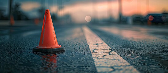 Aufkleber - Traffic cone on the road with a blank space for an image. with copy space image. Place for adding text or design