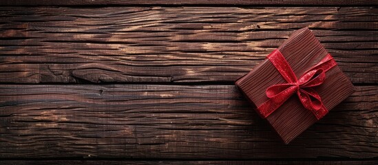 Aufkleber - Wooden surface with a gift box placed on it showing a copy space image