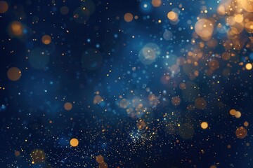 Poster - shimmering golden particles sparkling on deep navy background abstract festive illustration