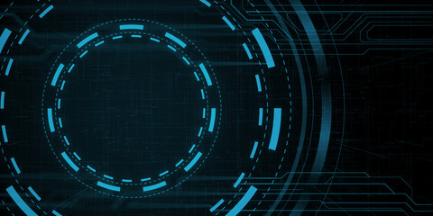 Poster - Creative bright blue tech texture with linear circle. Innovation and technology concept. 3D Rendering.