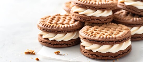 Aufkleber - Sandwich cookies featuring creamy filling Featured on a white backdrop with a clear area for additional images or text