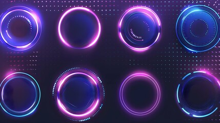 Poster - Neon circle technology light effect halftone set