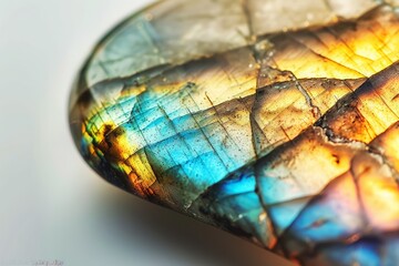 Wall Mural - A close-up of a labradorite gemstone showing its iridescent play of colors in the light,