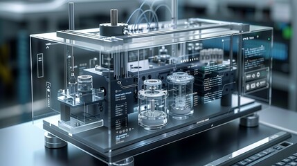 Poster - A close-up view of a detailed diagram showing the components and functions of a modern manufacturing machine.