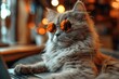 © Surachetsh - a fluffy white cat with glasses or sunglasses sits attentively at a laptop, offering a whimsical take on feline intelligence.