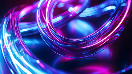 Canvas Print - Abstract Neon Light Swirls in Blue and Purple - Futuristic and Dynamic Glowing Lines for Technology, Art, and Design Background Wallpaper