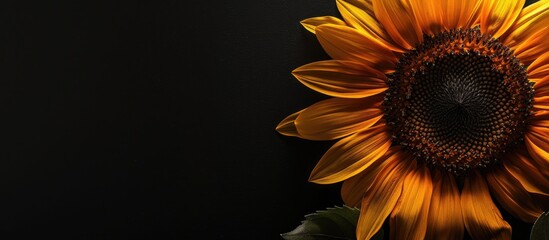 Poster - An image showcasing a sunflower up close set against a black background with space for additional content