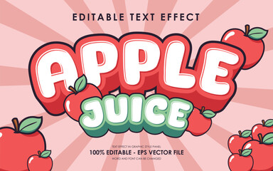 Wall Mural - Editable Apple Juice Text Effect. with illustration of apple. suitable for tropical fruit themed.