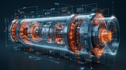 Poster - a detailed diagram showcasing the intricate components and functionalities of a futuristic engine.
