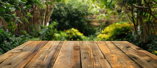 Aufkleber - Empty wooden board in a garden with copy space image