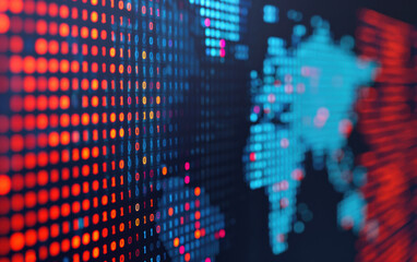 Aufkleber - close-up of a digital world map highlighted with binary code patterns, representing global networkin