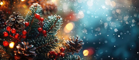 Poster - Winter themed Christmas greetings with a festive background and copy space image