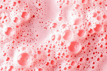 Poster - Close-up of pink bubbles and foam texture with red hue produces a visually appealing pattern ideal for backgrounds, design elements, and beauty concepts.