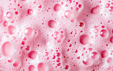 Poster - Close-up of pink foam bubbles creating a vibrant and bubbly texture. Perfect for backgrounds, beauty products, and refreshing themes in design projects.