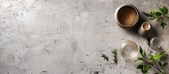 Aufkleber - Light concrete background with copy space image showcasing traditional Korean alcohol drink Soju