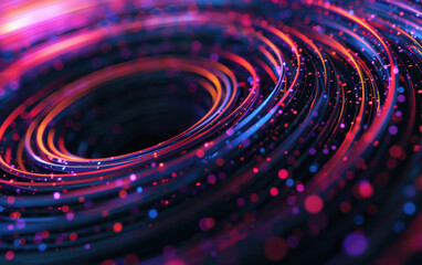 Poster - Dynamic spiral composition featuring vibrant neon lines and dots, creating a mesmerizing visual effect full of movement and energy.