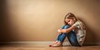 © Man888 - A solitary, depressed young girl, with a sorrowful expression, sits alone on a tan background, conveying feelings of anxiety, fear, and burnout.