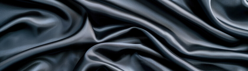 Wall Mural - Smooth, dark satin fabric with elegant folds and a luxurious sheen, creating a soft and sophisticated texture for backgrounds or textiles.