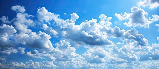 Fototapete - A serene blue sky with fluffy white clouds creating a picturesque copy space image