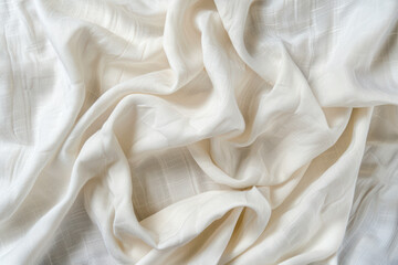 Poster - close-up of white crumpled fabric with a soft, flowing texture and subtle check pattern, perfect for