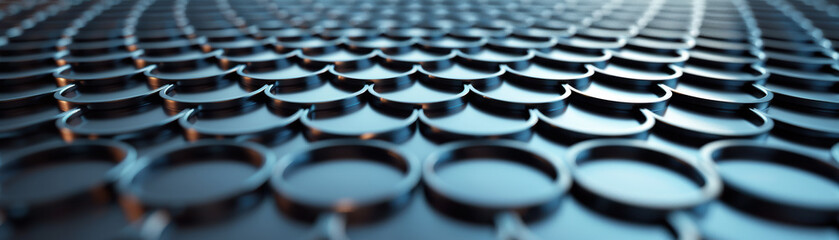 Poster - Close-up of a futuristic metal surface with circular patterns creating a mesmerizing and intricate geometric design, perfect for backgrounds and textures.