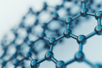 Poster - Close-up of graphene molecular structure, showcasing hexagonal atomic arrangement. High-tech material used in advanced technologies and nanotechnology research.