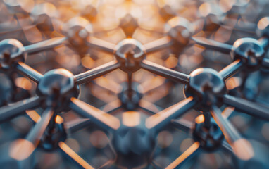 Poster - Close-up of a molecular structure with interconnected spheres, showcasing the concept of nanotechnology, chemistry, and scientific innovation in a futuristic style.