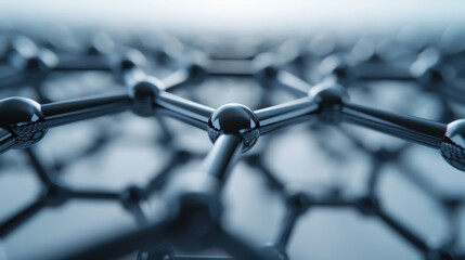 Poster - Abstract close-up of a molecular structure with connected metallic spheres, representing science and technology innovations in materials engineering.