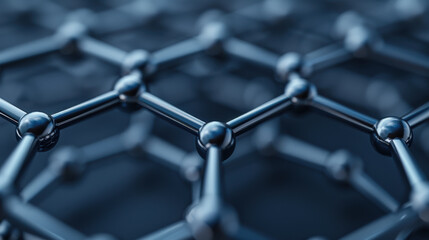 Poster - Close-up of a graphene molecular structure featuring atom bonds in a hexagonal pattern, representing advanced nanotechnology and innovative material science.