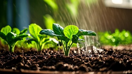 Poster -  Growth in progress  A seedling sprouts amidst the soil